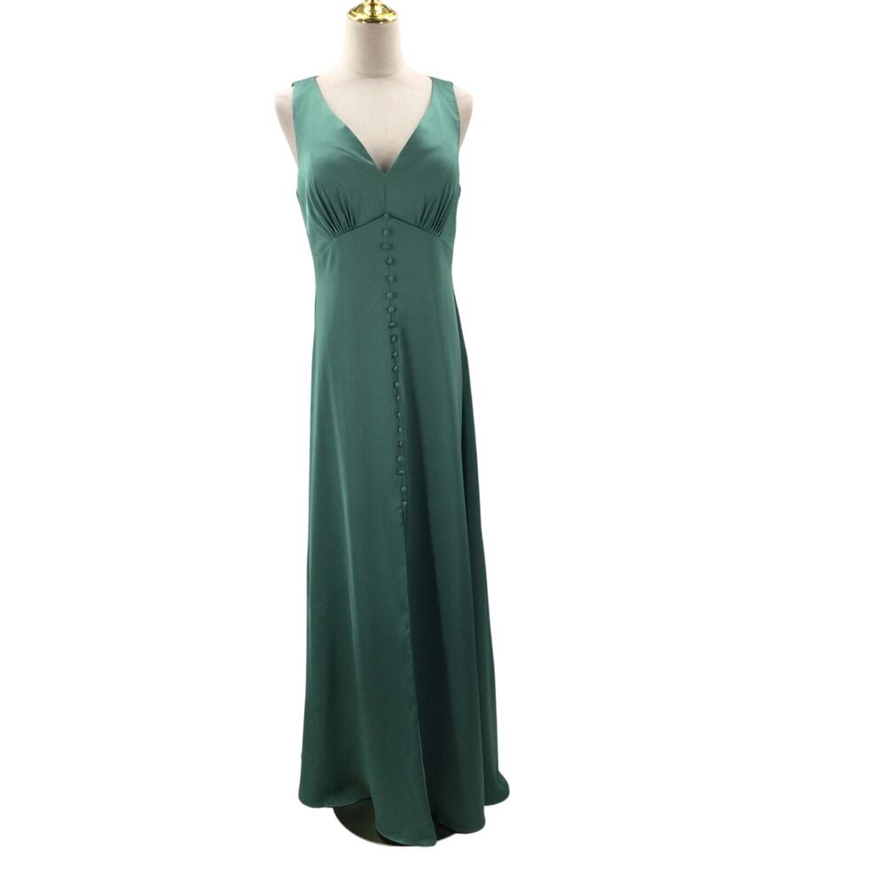 AW BRIDAL FORMAL SZ 8 M green mist satin vneck bridesmaid party dress NWT B22
